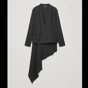 COS Black Asymmetric Draped Wrap Top Shirt Jacket Size 6